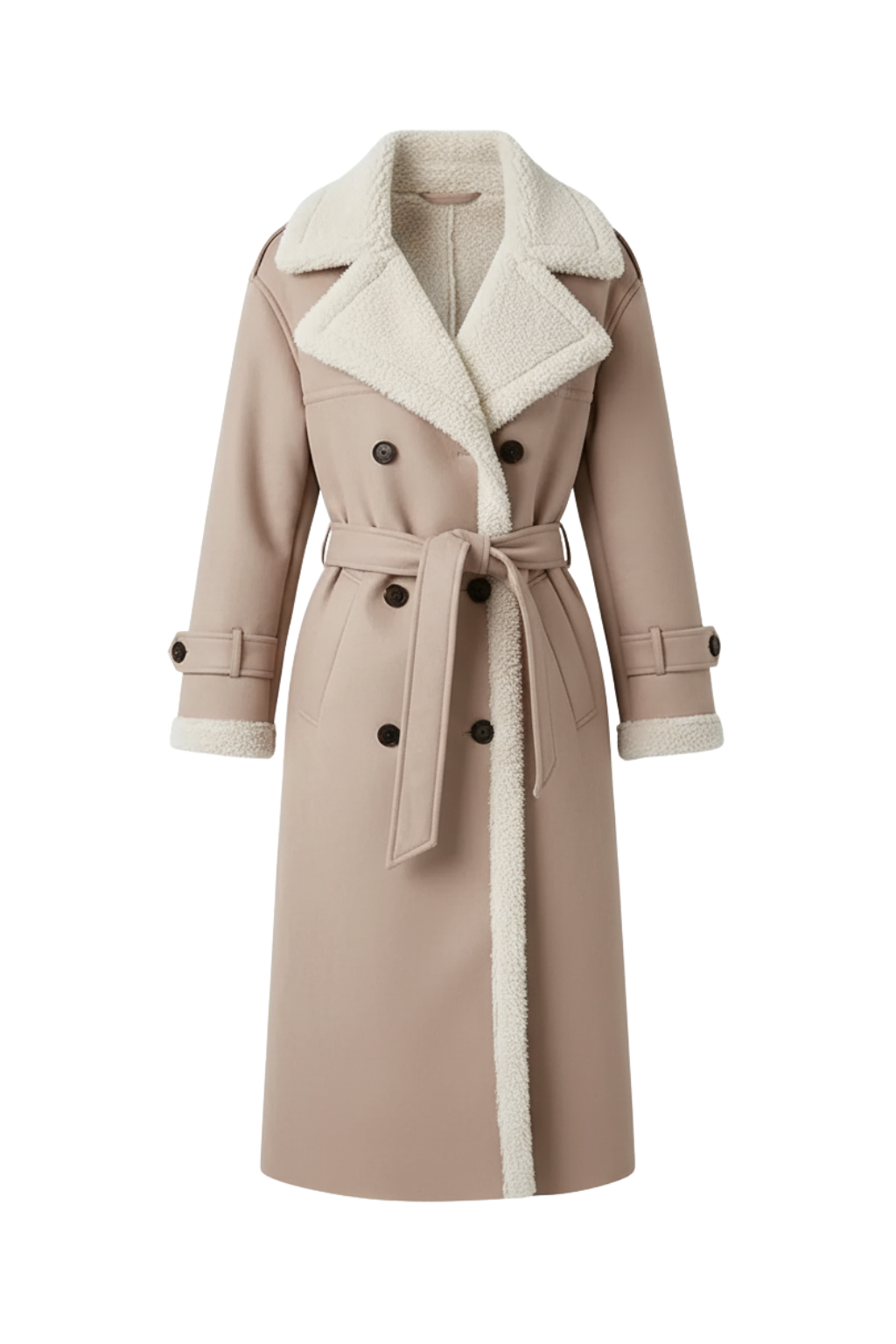 Trench lungo da donna foderato in shearling