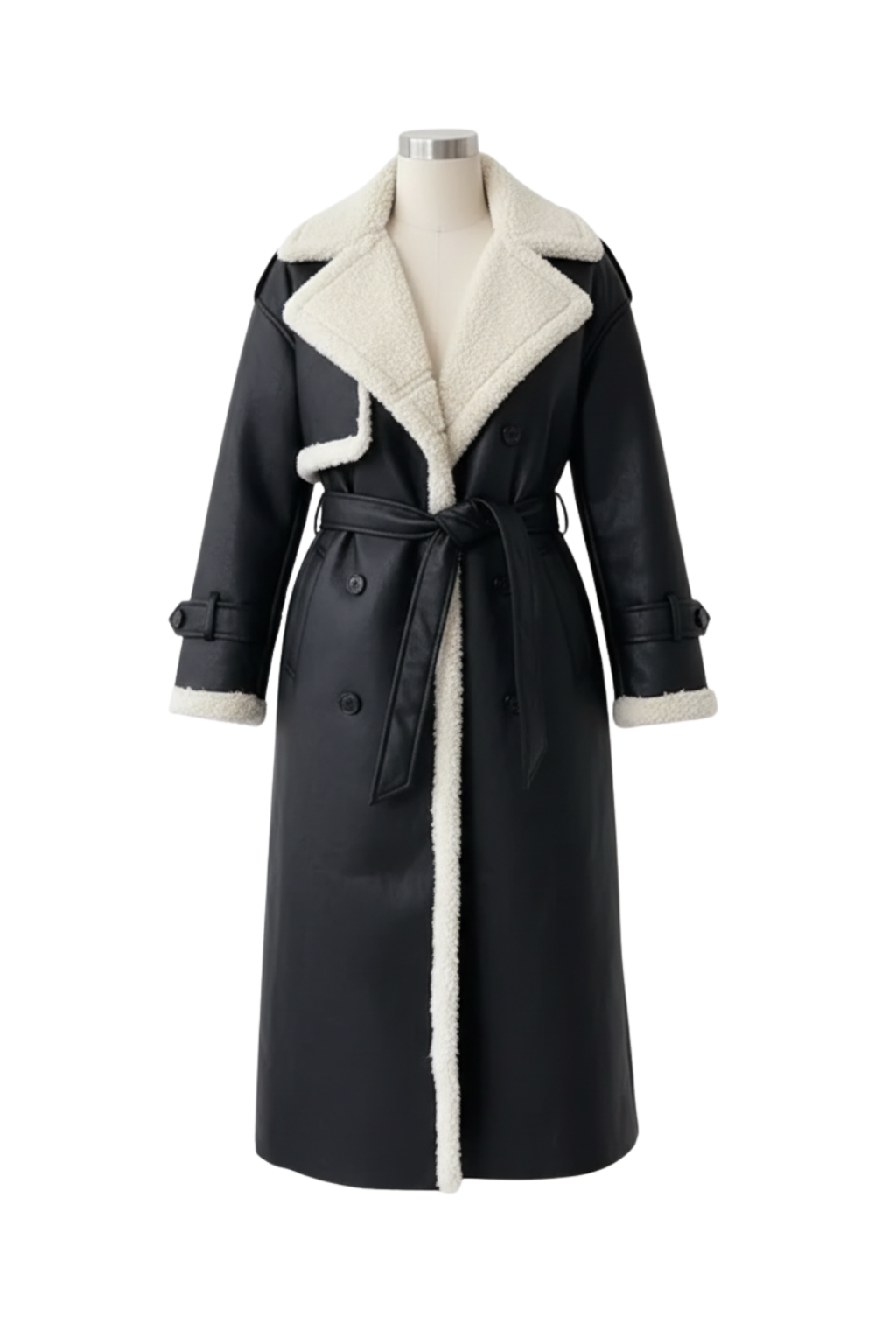 Trench lungo da donna foderato in shearling