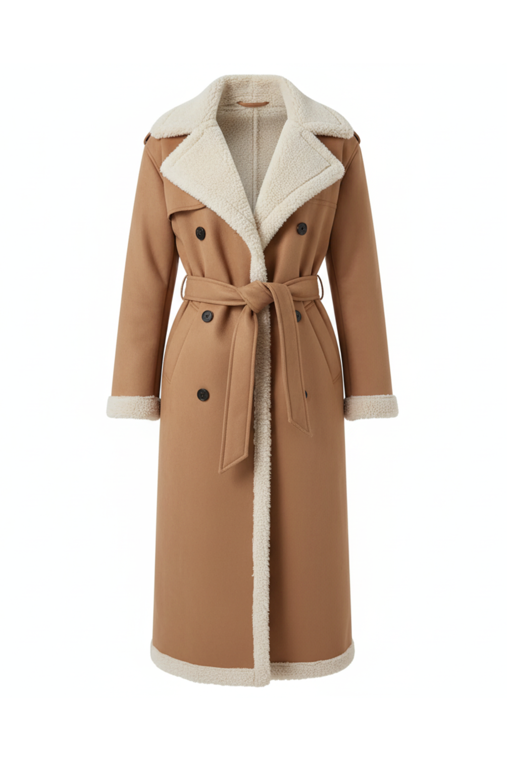 Trench lungo da donna foderato in shearling